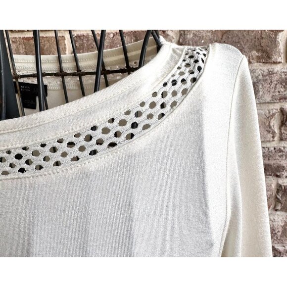 J Jill Dress XS Extra Small Cream Work Casual Church Open Cut Neck Hemline - Picture 9 of 12